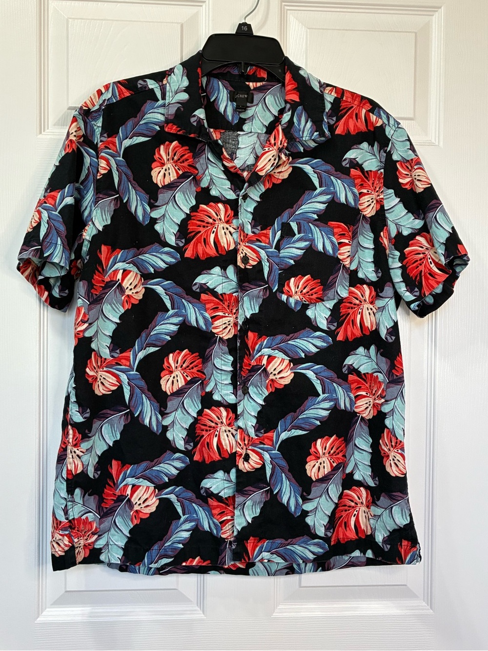 J Crew Hawaiian Shirt Men’s Large Floral Linen Blend Button Up Camp Resort